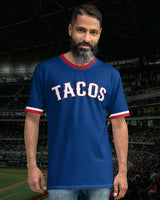 arlington texas tacos taco gear baseball jersey shirt with tortillas on the back