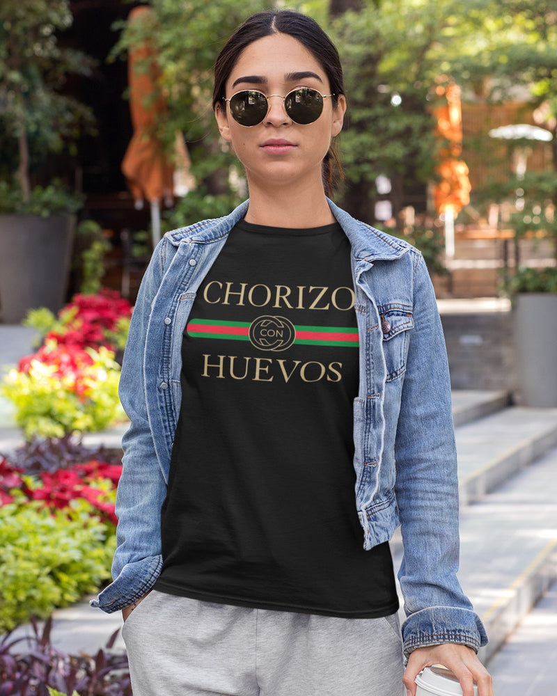 chorizo con huevos taco gear shirt on female model