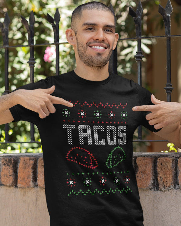 taco gear tacos christmas shirt on hispanic man model