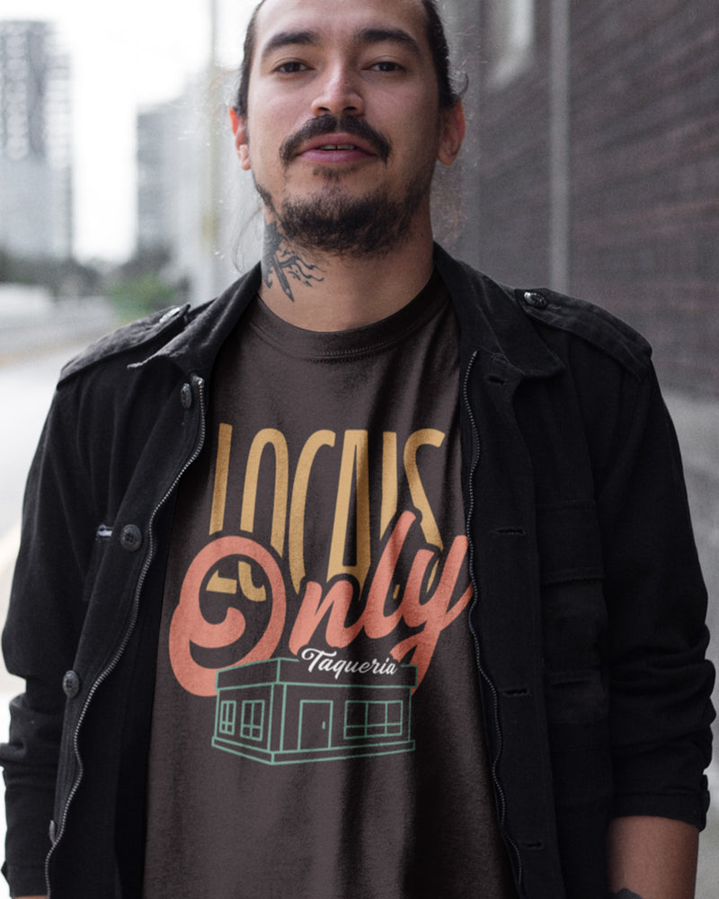 locals only taqueria taco gear shirt in brown on male model