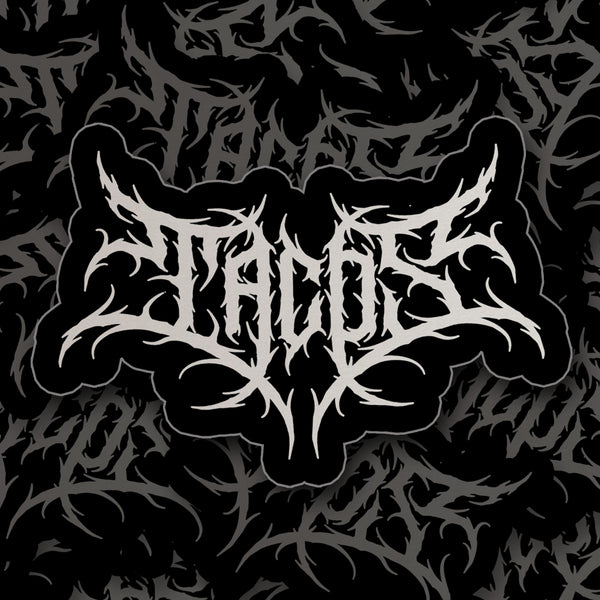 death metal tacos logo from taco gear in black and white
