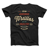 fresh homemade abuelitas tortillas taco gear shirt back print on black shirt