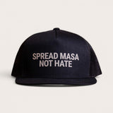 spread masa not hate black snapback hat front view from taco gear in corpus christi, texas