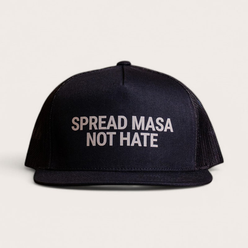 spread masa not hate black snapback hat front view from taco gear in corpus christi, texas