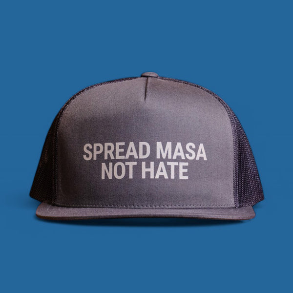 spread masa not hate gray snapback hat front view from taco gear in corpus christi, texas