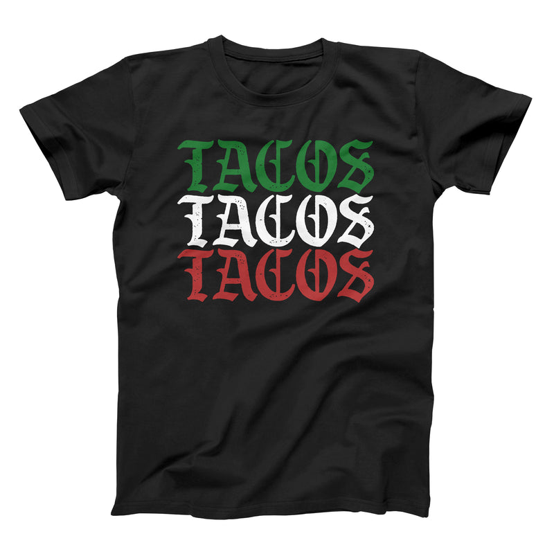 tacos tacos tacos mexican flag color shirt from taco gear