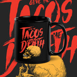 taco gear tacos or death black coffee mug left side view