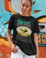 Tortillas & Butter Snack Shirt from taco gear in corpus christi, texas in black on mexican latina model