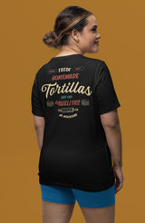 fresh homemade abuelitas tortillas taco gear shirt on female hispanic model