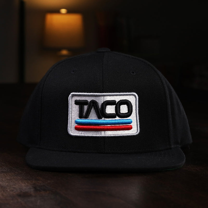 taco gear retro space taco hat front view on black snapback
