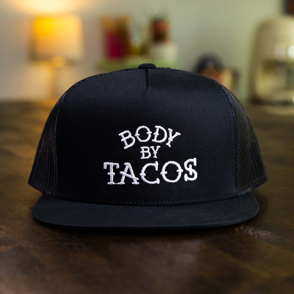 taco gear body by tacos trucker hat in black front view