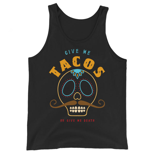 taco gear tacos or death tank top in black