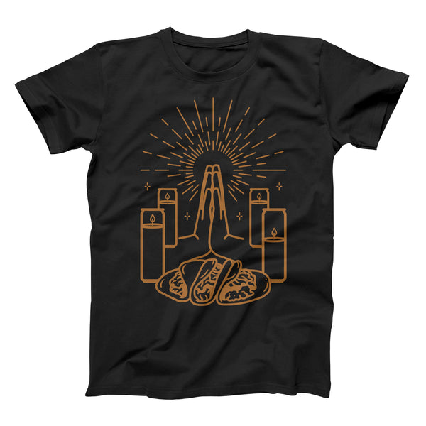 taco gear praying hands bless these tacos shirt in black with full gold design