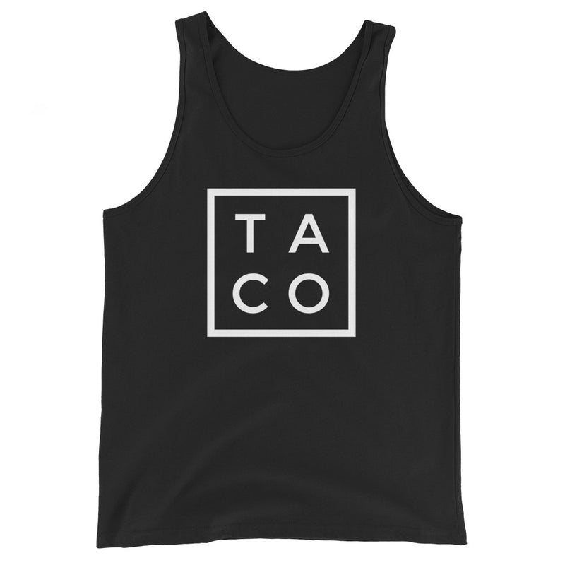 taco box logo taco gear tank in black