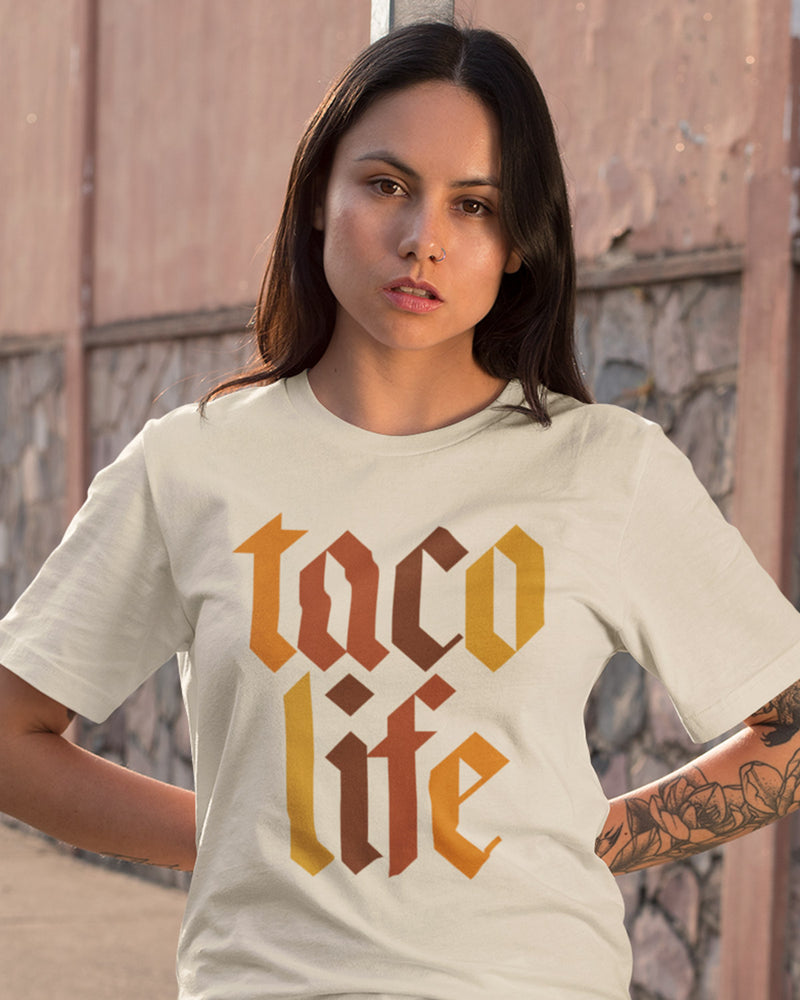 cream TACO LIFE Shirt - Taco Gear on model